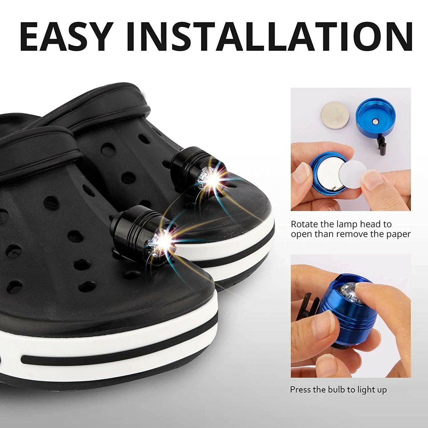 Headlights for Shoes; 2Pcs LED Light for Clogs IPX5 Waterproof Shoes Lights Charms for Dog Walking; Handy Camping; lasting 72 hours glow; Suitable for Adults Kids.