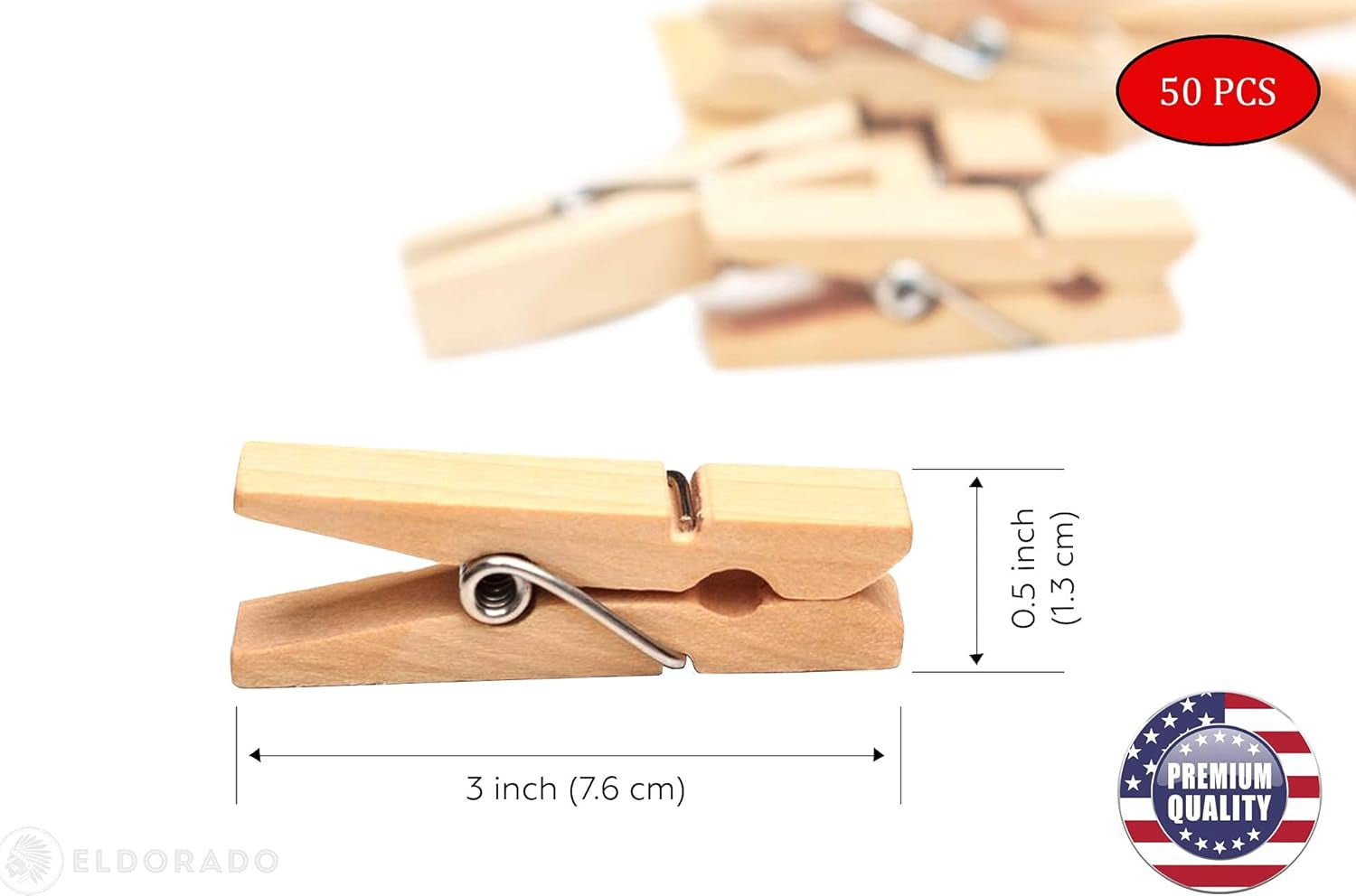 Clothespins, Standard Natural Wooden, Stain Proof, 3 Inch, for Multipurpose Everyday Laundry, Clothes, Towels, Craft, Photos, Pictures, Decor, Baby Shower, Art Wall (50).