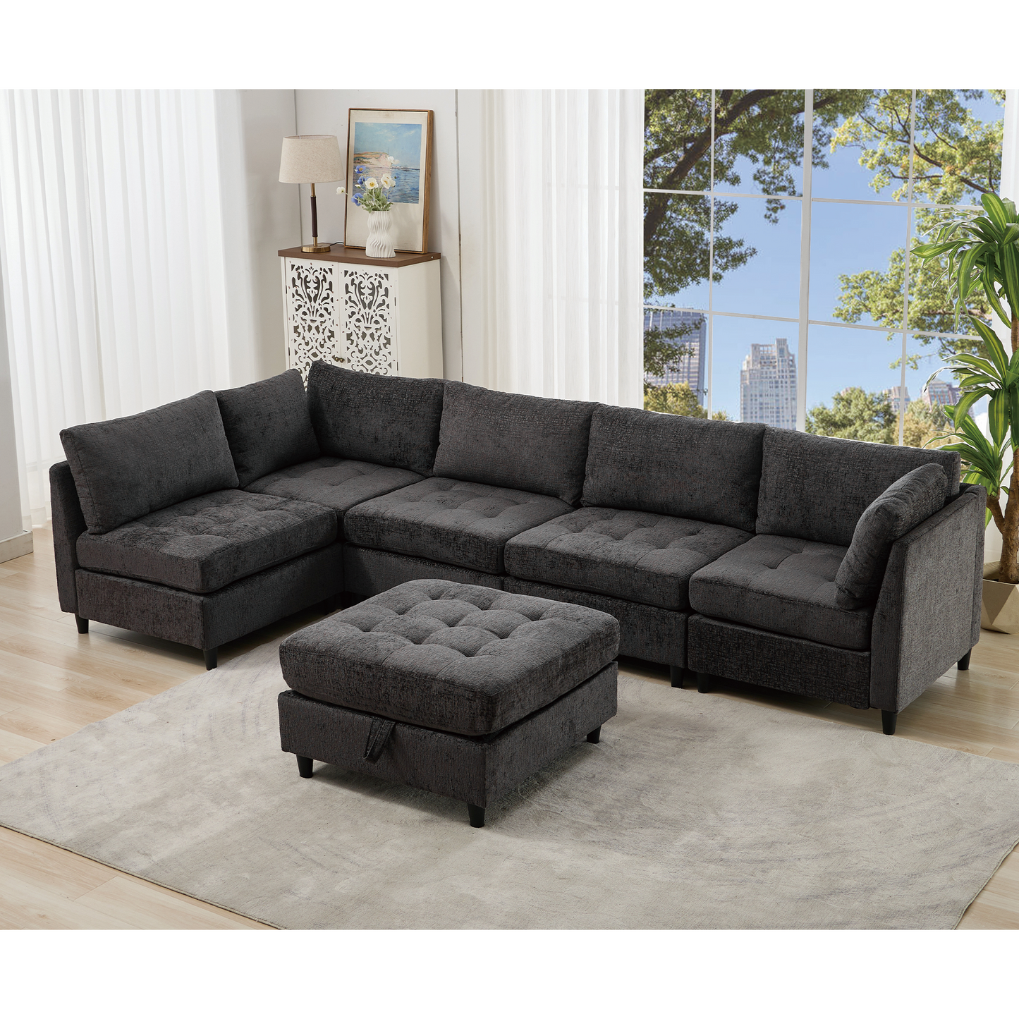 Modular Sectional Couch with Storage Ottoman, U Shaped Sofa, Storage