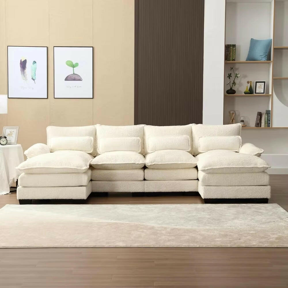 110" Sectional Sofa Couch for Living Room, Modern Chenille U Shaped Couch, Modular Sofa Sleeper with Double Chaise & Memory Foam.