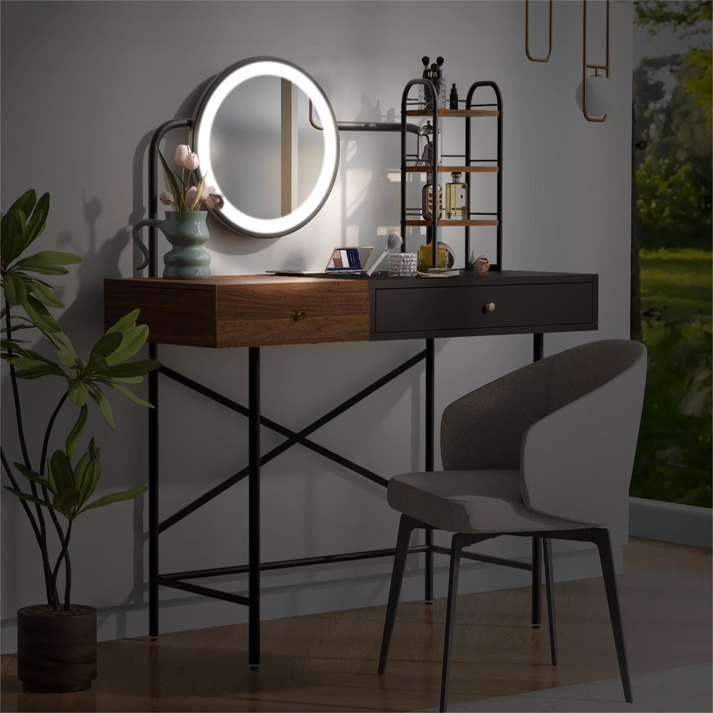 40" Makeup Vanity Desk with 3-Mode Lighted Mirror & Wireless Charging