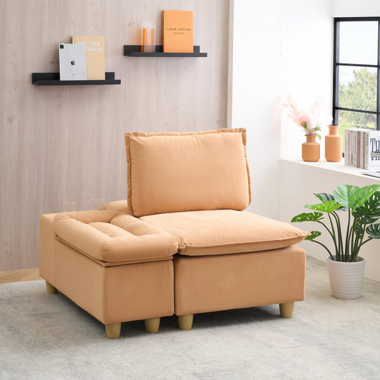 44.29-inch pumpkin-colored flannel single sofa with a movable storage