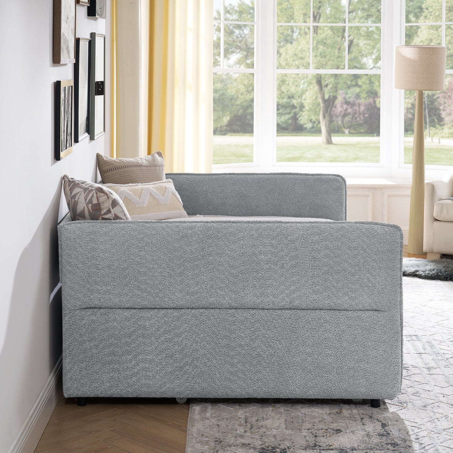 Daybed with Trundle Upholstered Tufted Sofa Bed, Full Size, Boucle