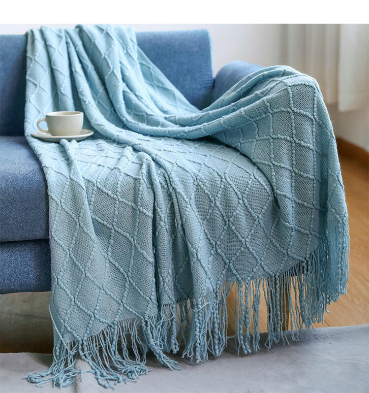 Lake Blue Knitted Throw Blanket.