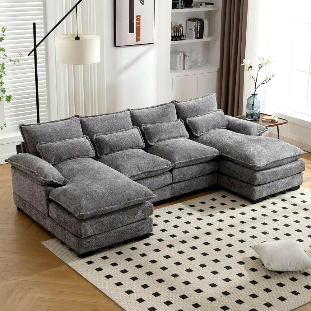 110" Sectional Sofa Couch for Living Room, Modern Chenille U Shaped Couch, Modular Sofa Sleeper with Double Chaise & Memory Foam.