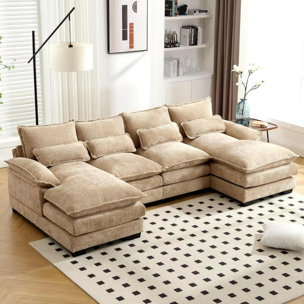 110" Sectional Sofa Couch for Living Room, Modern Chenille U Shaped Couch, Modular Sofa Sleeper with Double Chaise & Memory Foam.