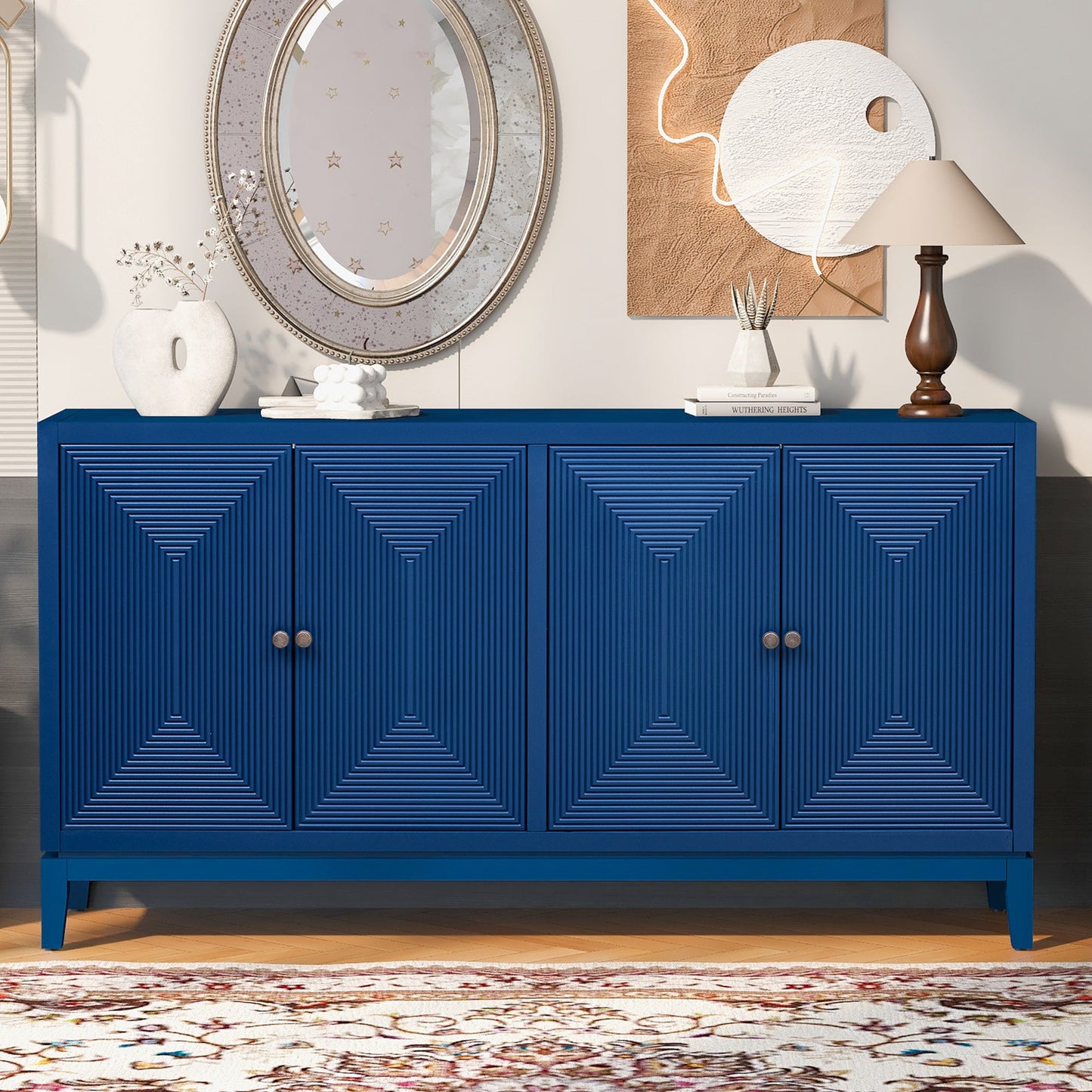 Sleek Storage Cabinet Sideboard Buffet with Vertical Line