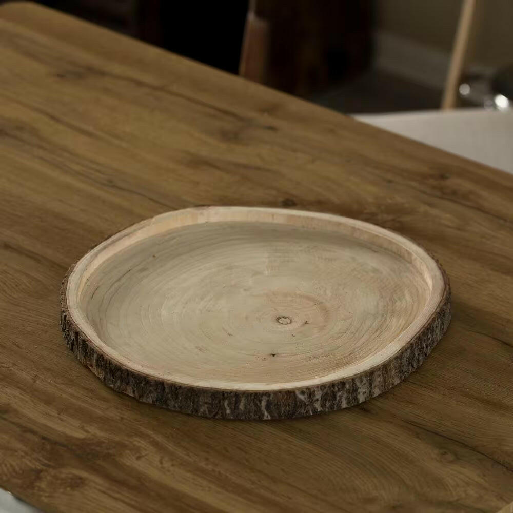 Natural Wooden Bark round Slice 16 In. Tray, Rustic Table Charger Centerpiece.