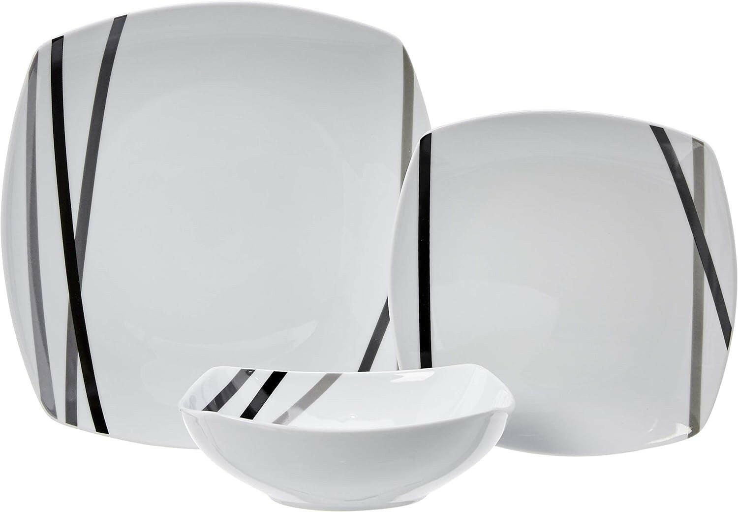 - 18 Piece Kitchen Dinnerware Set - Square Plates, Bowls, Service for 6 - Modern Beams.