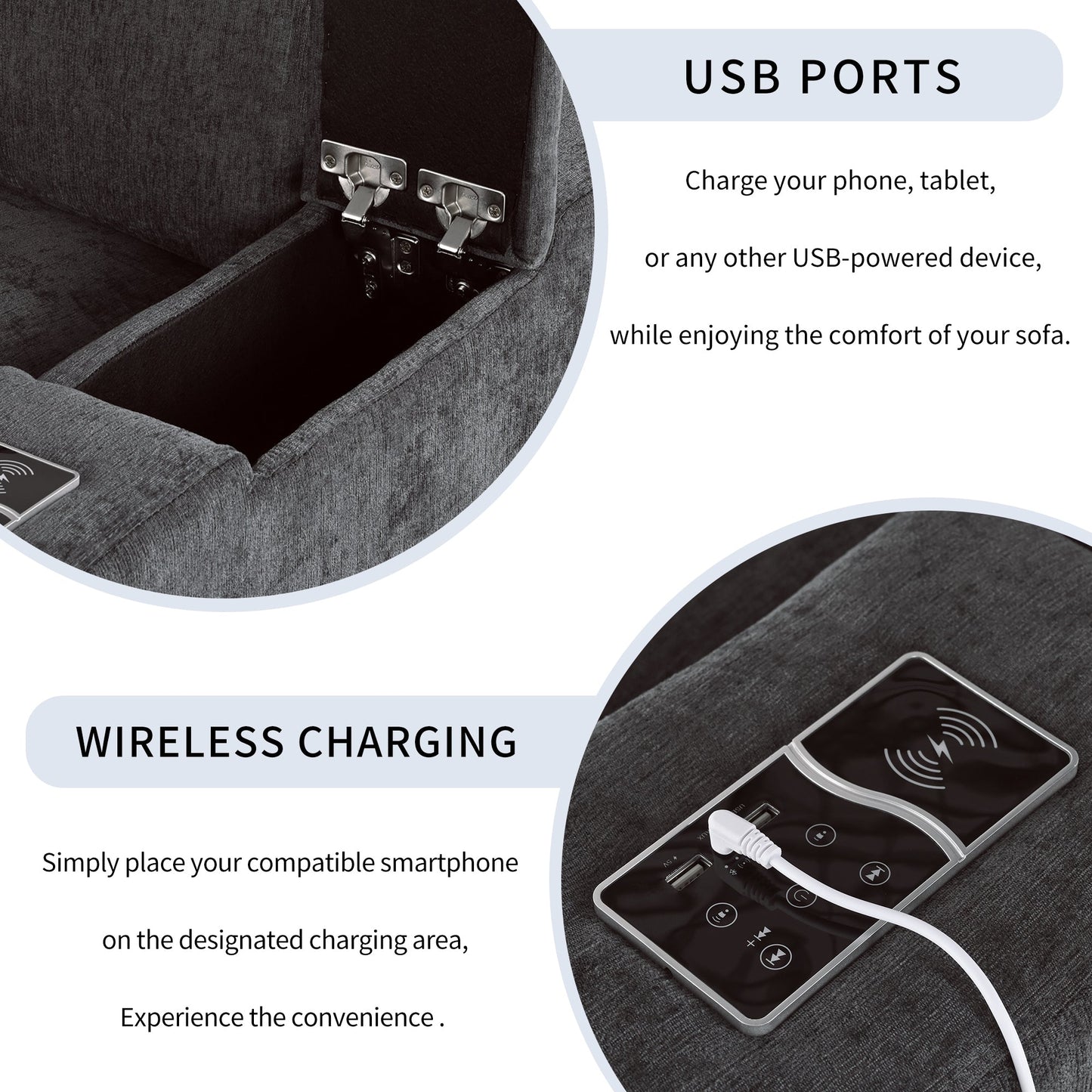 Upholstered Modular Sofa with  with Storage Space, USB Charge