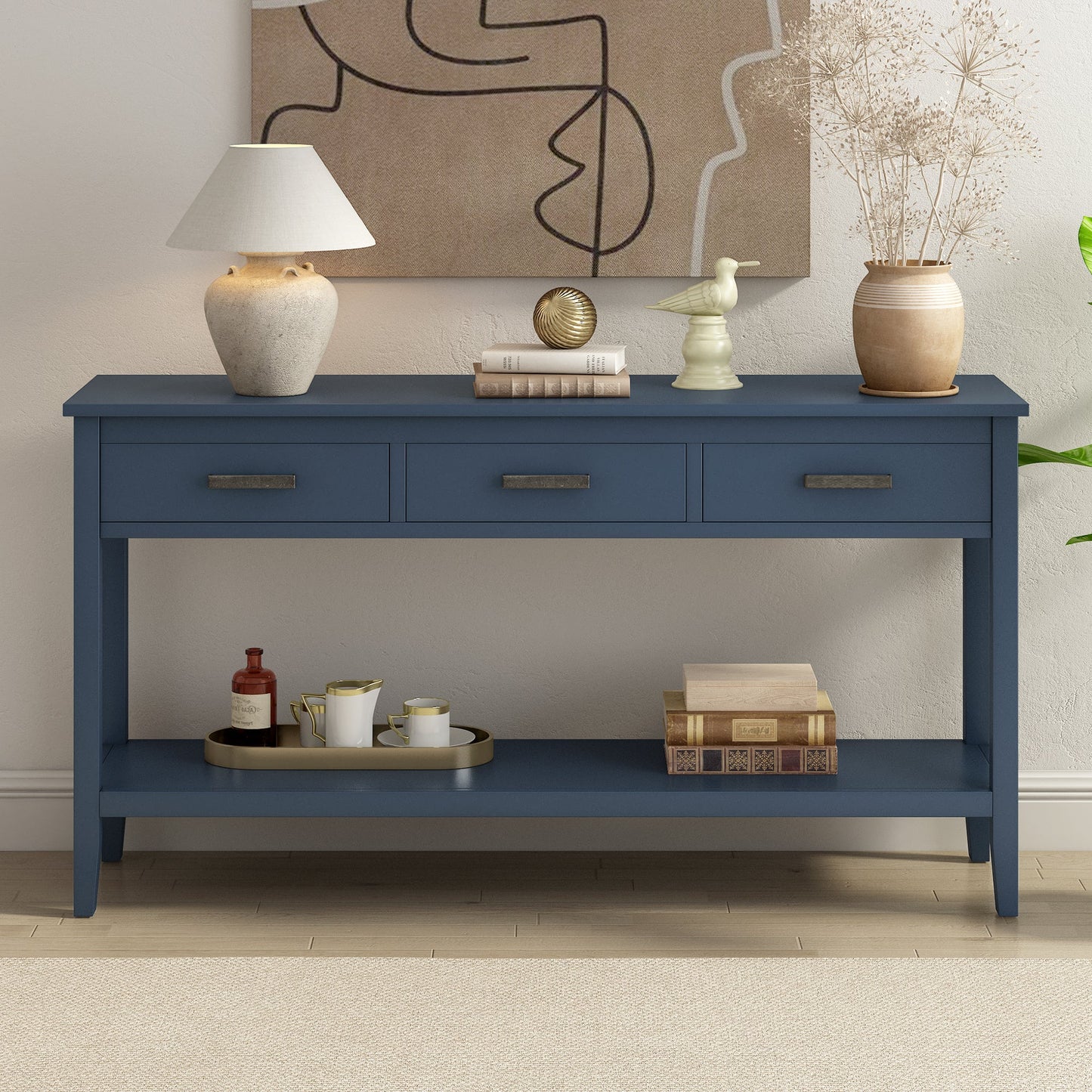 Contemporary 3-Drawer Console Table with 1 Shelf, Entrance Table for