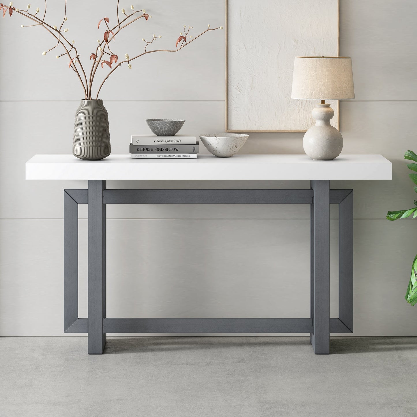 Contemporary Console Table with Wood Top, Extra Long Entryway Table