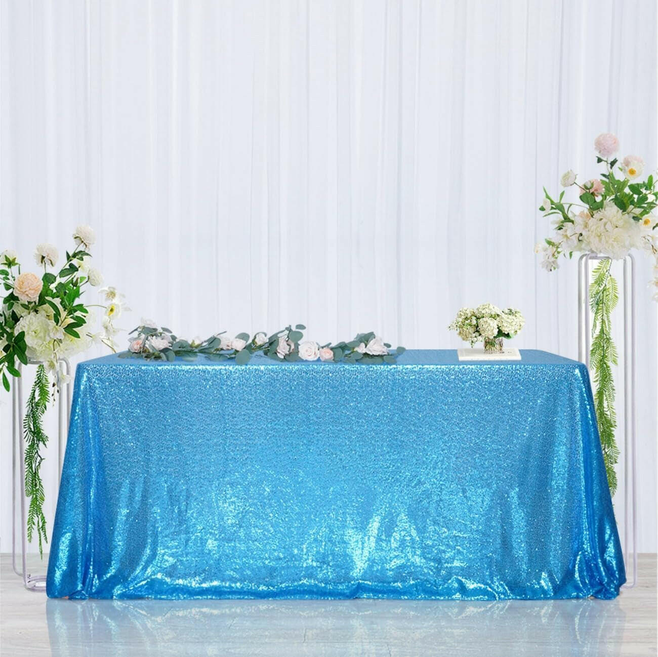 60×102'' Rectangle Turquoise Sequin Tablecloth for Party Cake Dessert Table Exhibition Events, Turquoise.