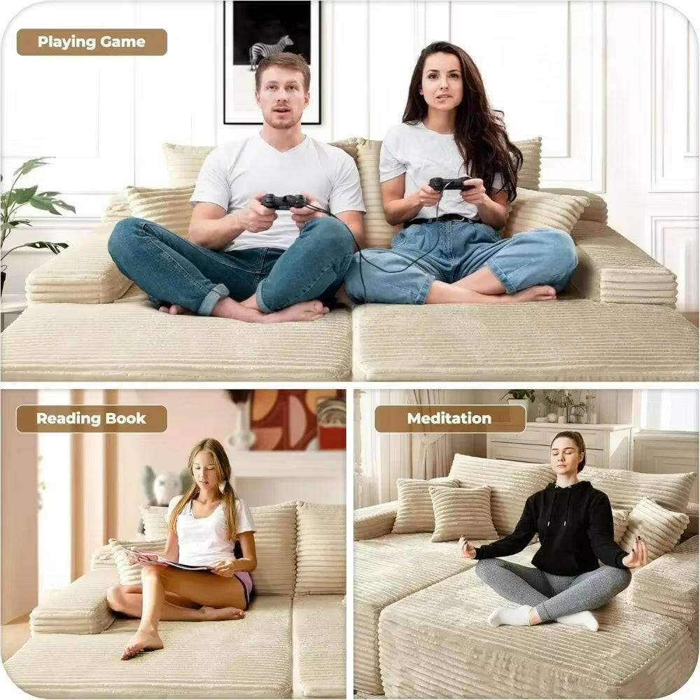 80" Cloud Sectional Couch Sofa Bed,Luxury Deep Seat Plush Corduroy Lounge Oversized Chaise Lounge Sofa Indoor.