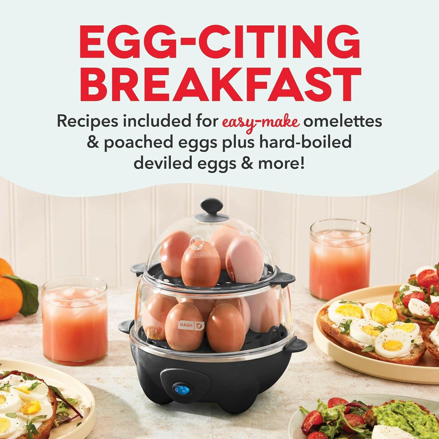 Deluxe Rapid Egg Cooker for Hard Boiled, Poached, Scrambled Eggs, Omelets, Steamed Vegetables, Dumplings & More, 12 Capacity, with Auto Shut off Feature - Black.