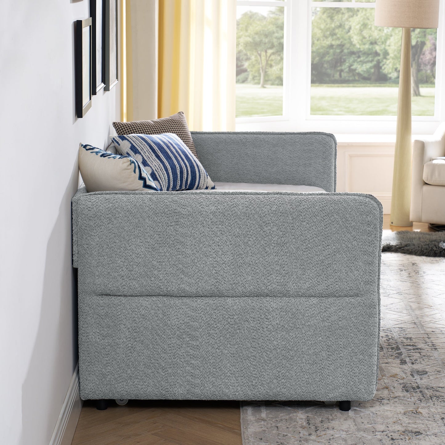 Daybed with Trundle Upholstered Tufted Sofa Bed, Twin Size, Boucle