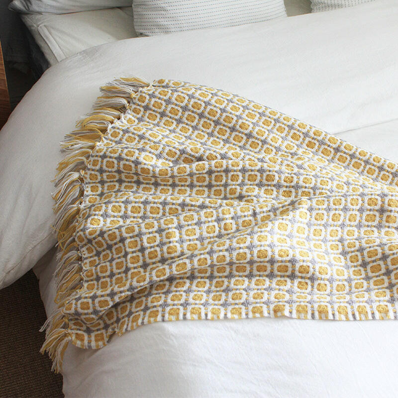 Pastoral Style Yellow Knitted Woolen Blanket.