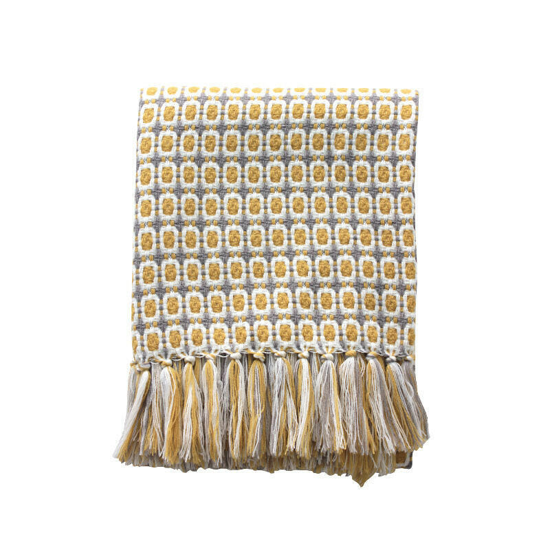 Pastoral Style Yellow Knitted Woolen Blanket.