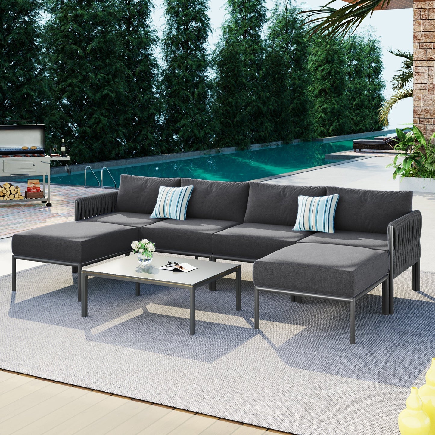 6-Pieces Aluminum Patio Furniture Set, Modern Metal Outdoor