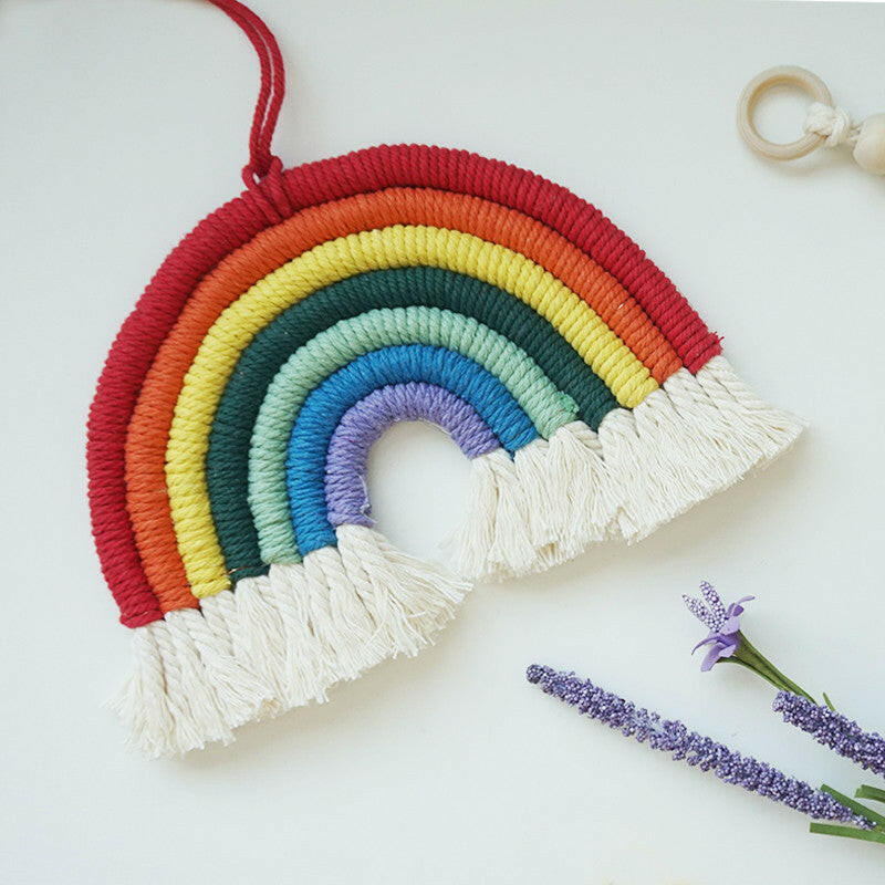 Nursery Macrame Wall Hanging Rainbow Pendant.