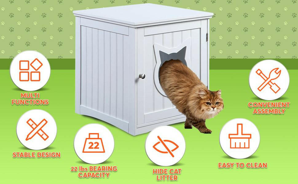 Cat House Side Table, Nightstand Pet House, Litter Box Enclosure.