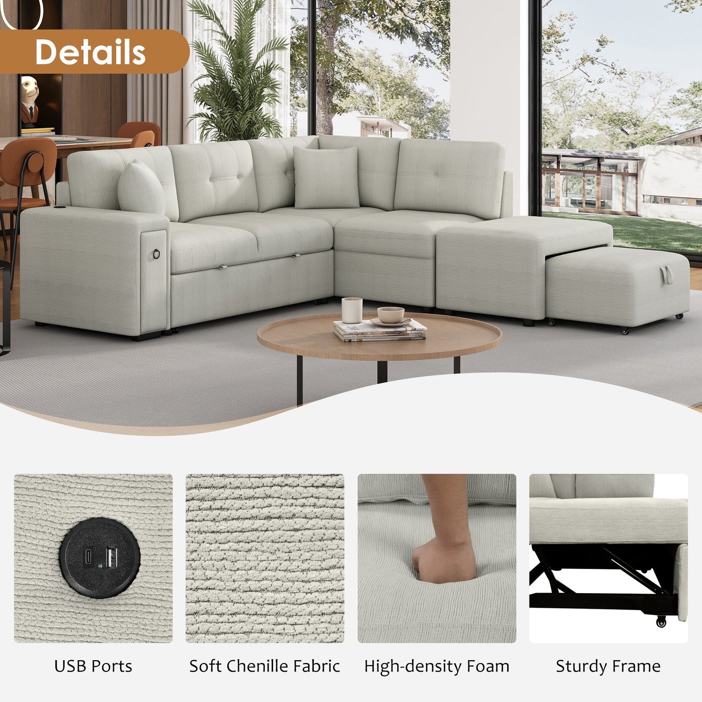 86.6" Sectional Sofa L-shaped Sofa Couch Pull-out Sofa Bed with a