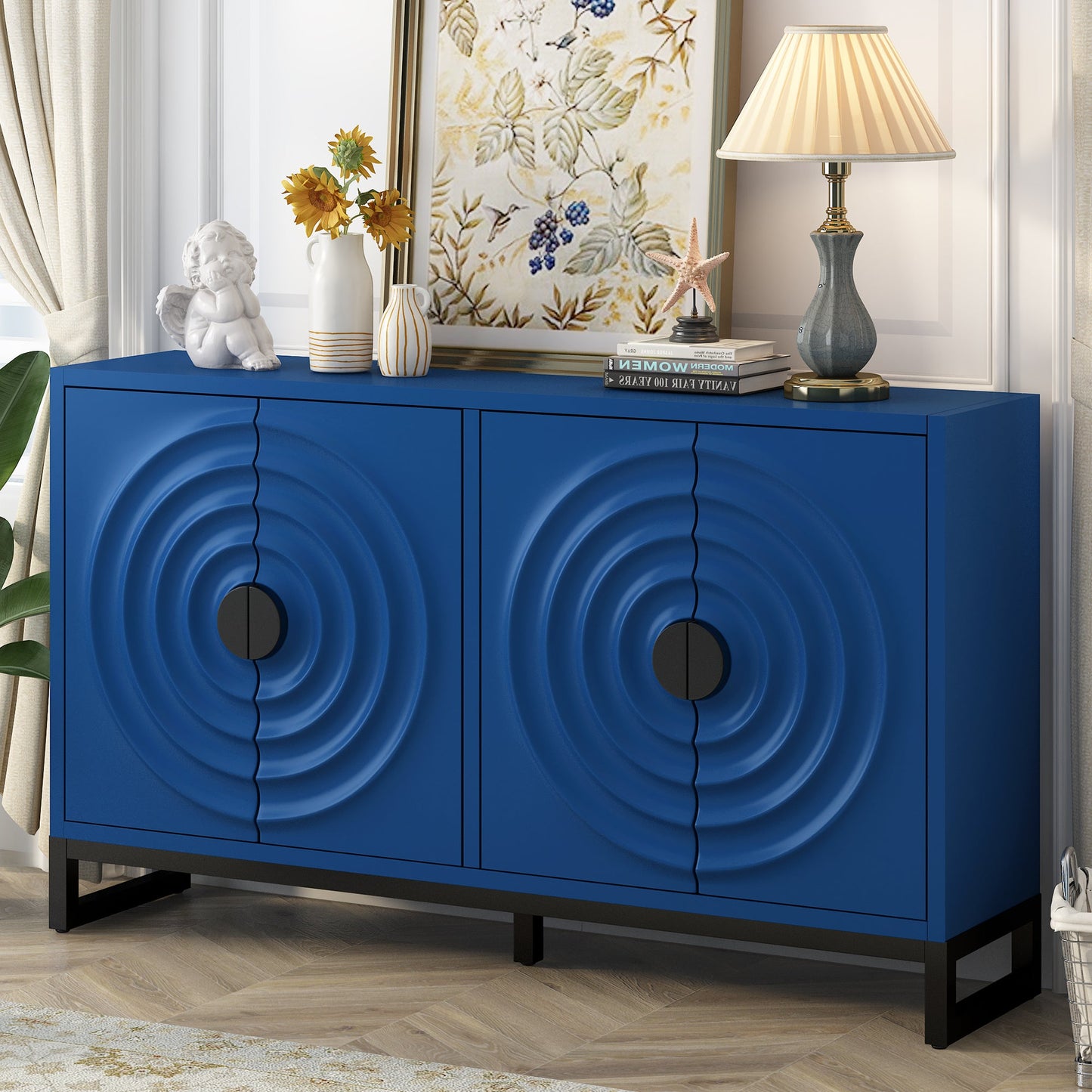 Storage Cabinet Sideboard Wooden Cabinet with Stunning Water Wave Door