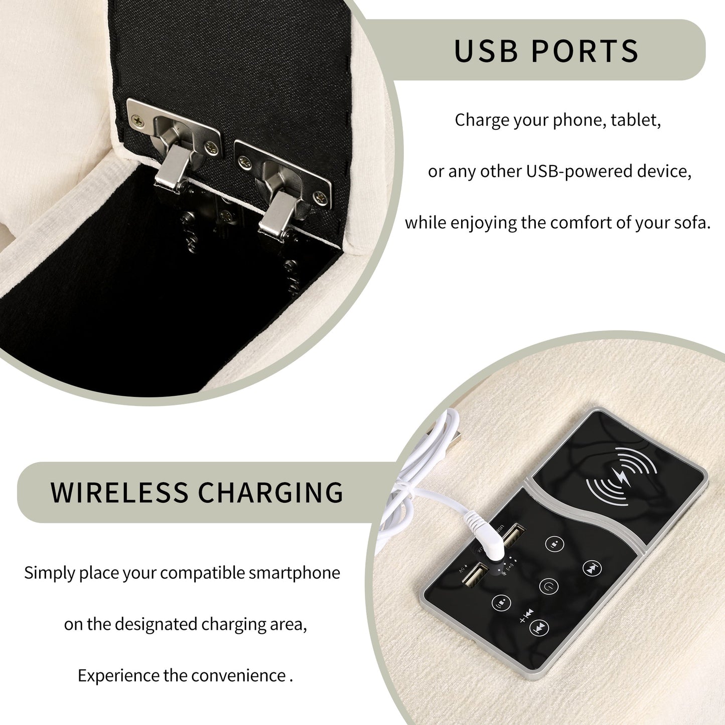 Upholstered Modular Sofa with  with Storage Space, USB Charge