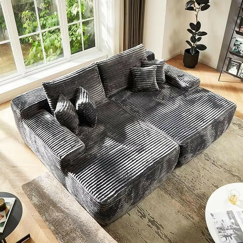 80" Cloud Sectional Couch Sofa Bed,Luxury Deep Seat Plush Corduroy Lounge Oversized Chaise Lounge Sofa Indoor.