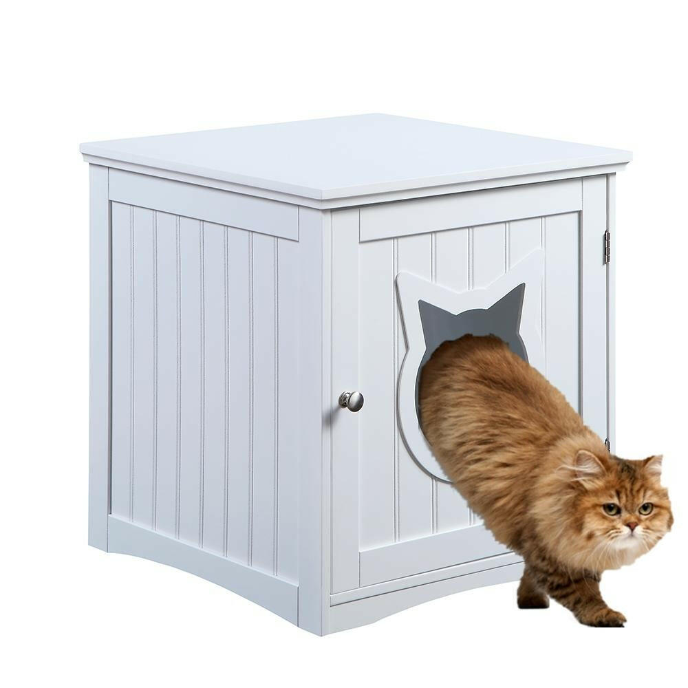 Cat House Side Table, Nightstand Pet House, Litter Box Enclosure.