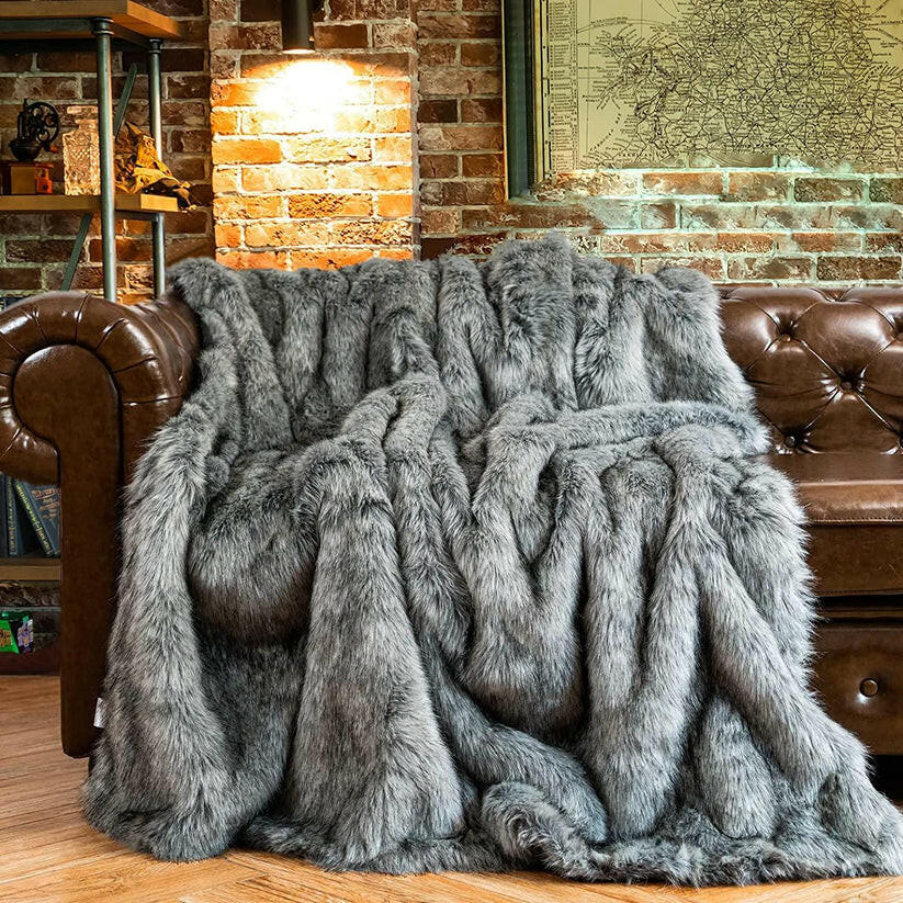 Luxury Faux Fur Throw Blanket Slate.