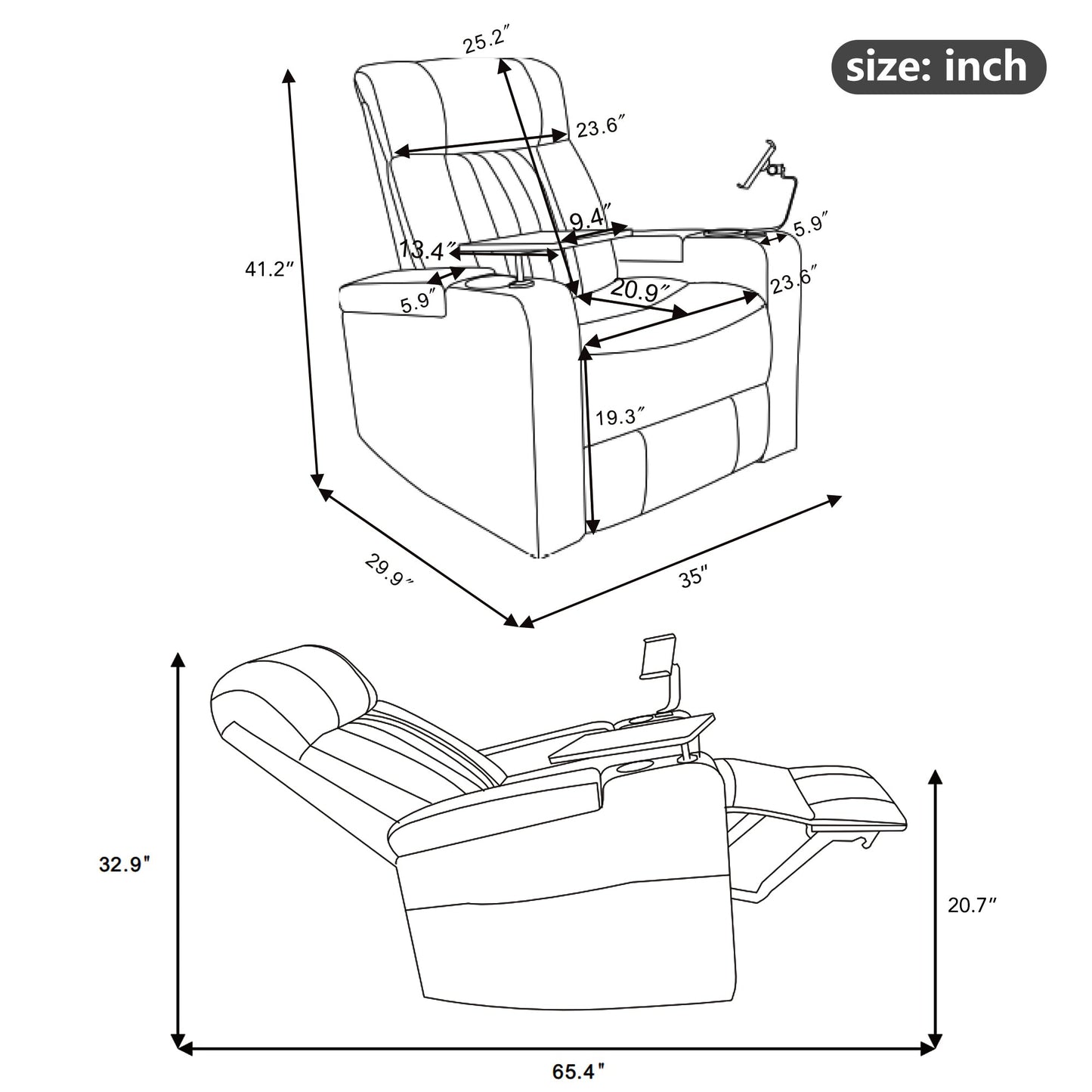 Premium Power Recliner with Storage Arms, Cupholders, Swivel Tray