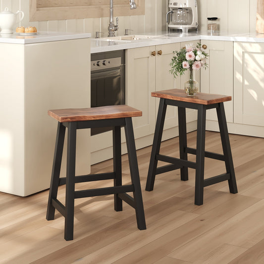 Farmhouse Rustic 2-piece Counter Height Wood Kitchen Dining Stools for