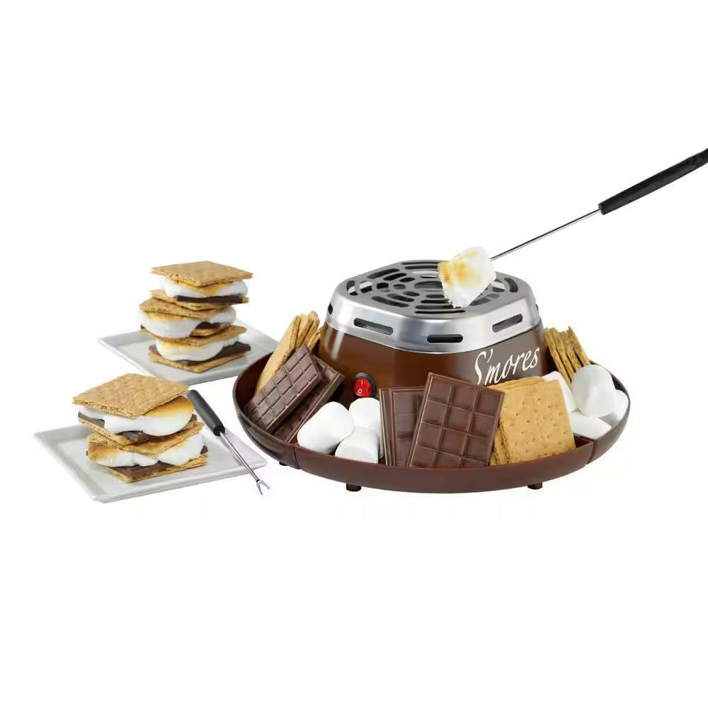 SMM200 Stainless Steel Electric S'Mores Maker with 4-Compartment Tray and 2 Roasting Forks.