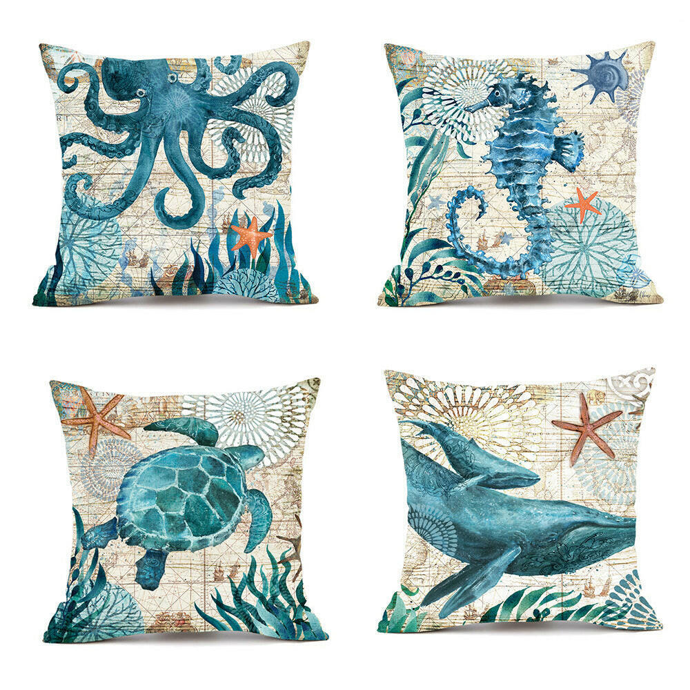 Set of 4 Marine Life Cushion Covers.