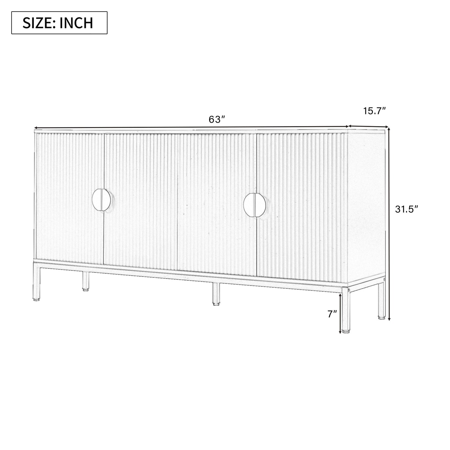 Exquisite Vertical-Striped Four-Door Sideboard with Sturdy Metal Legs