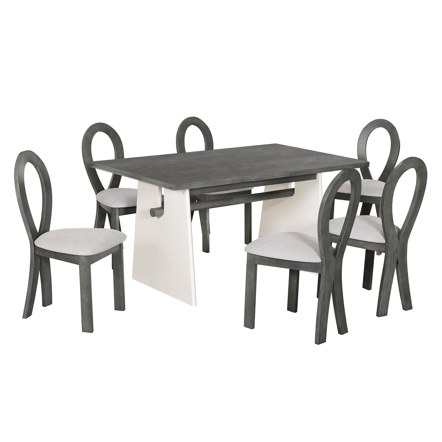 Modern 7-Piece Dining Table Set with Trestle Dining Table and 6