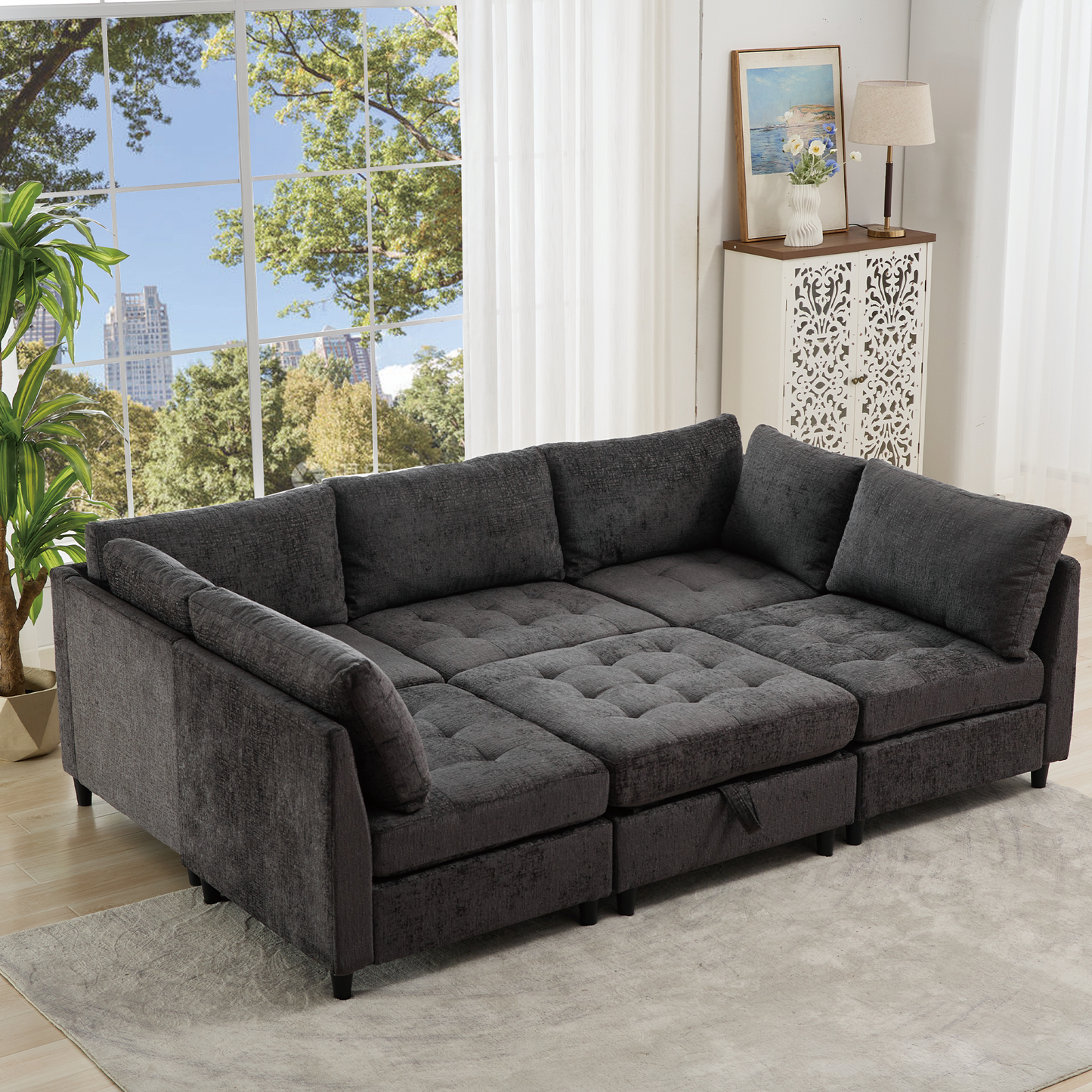 Modular Sectional Couch with Storage Ottoman, U Shaped Sofa, Storage