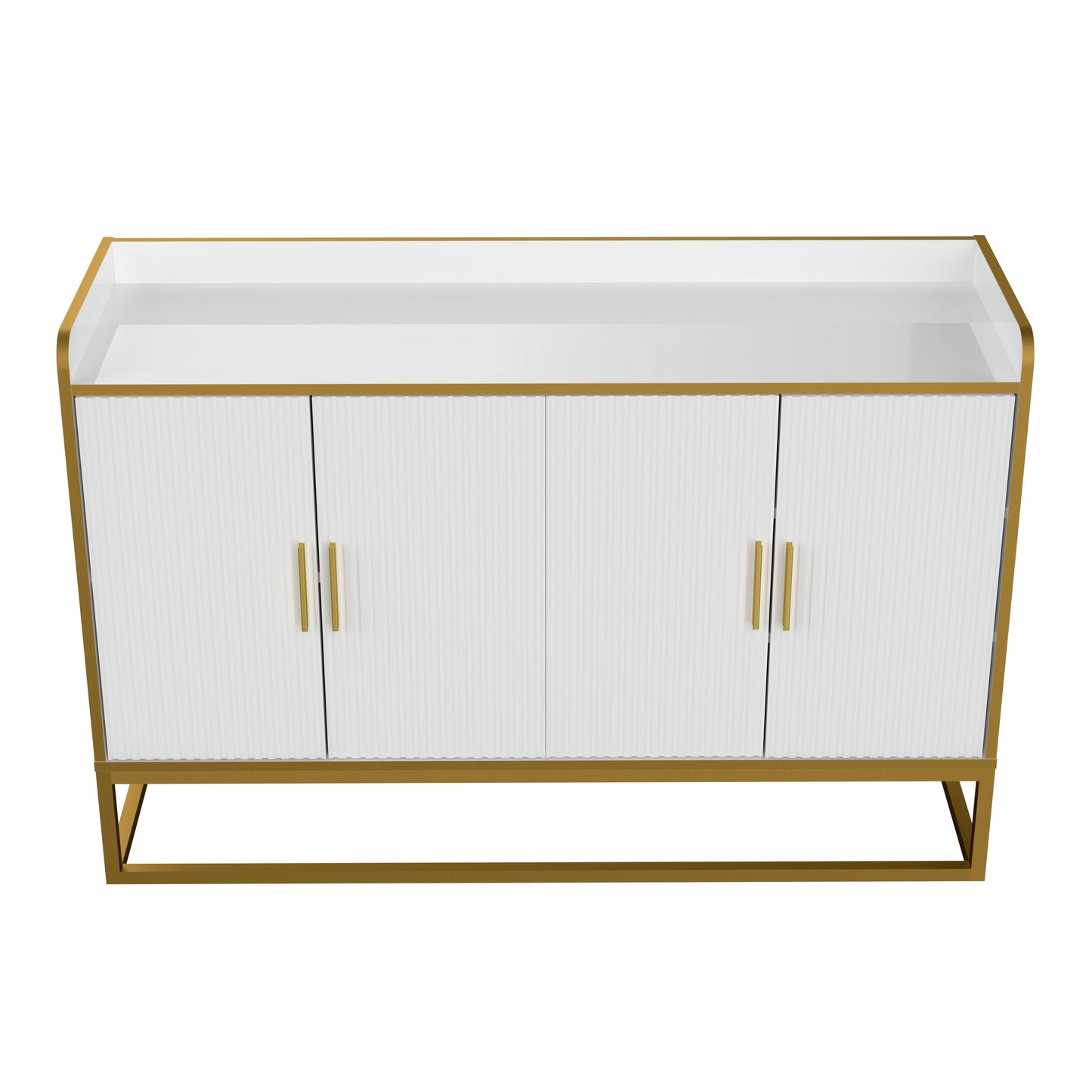 Modern Kitchen Buffet Storage Cabinet Cupboard White Gloss with Metal