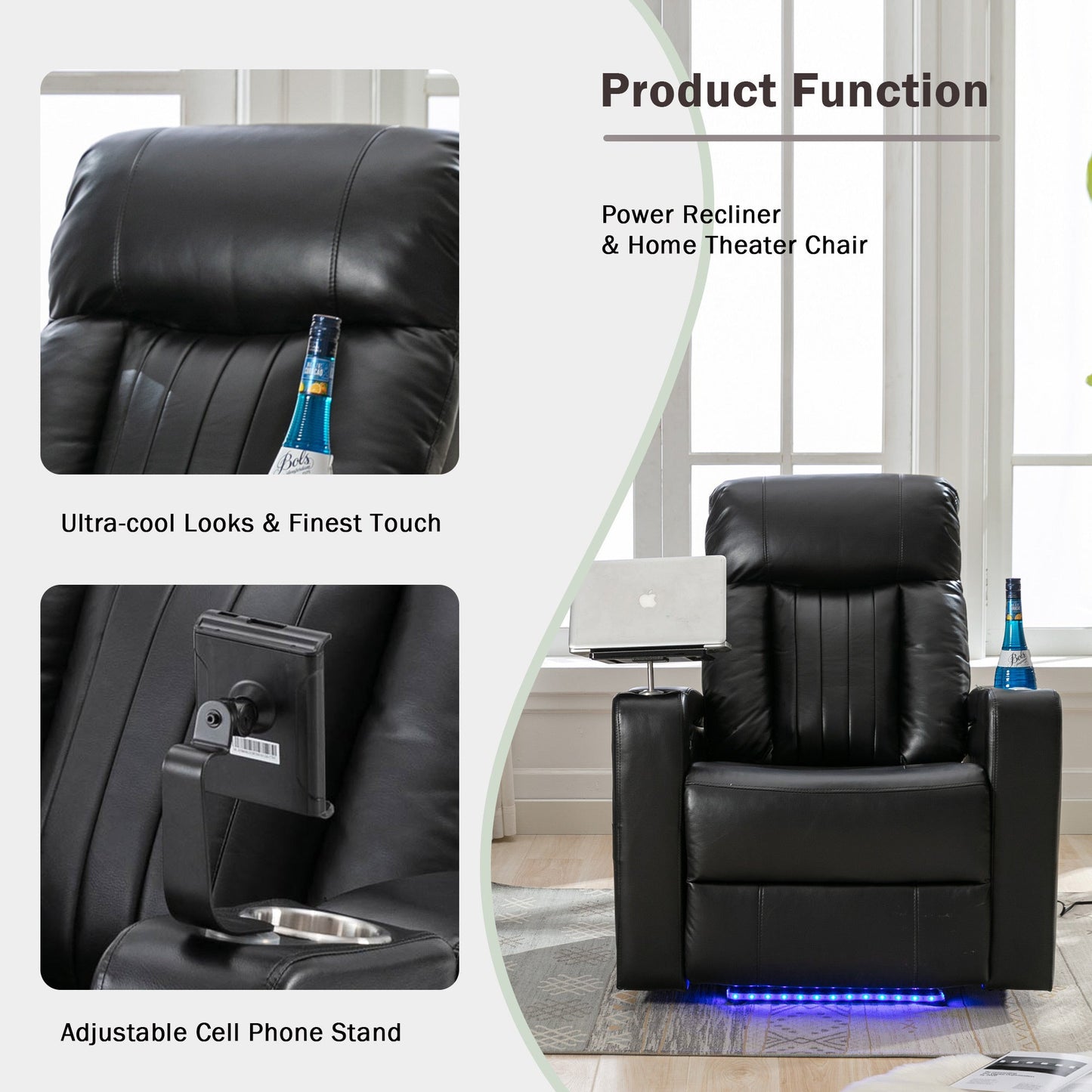 Premium Power Recliner with Storage Arms, Cupholders, Swivel Tray