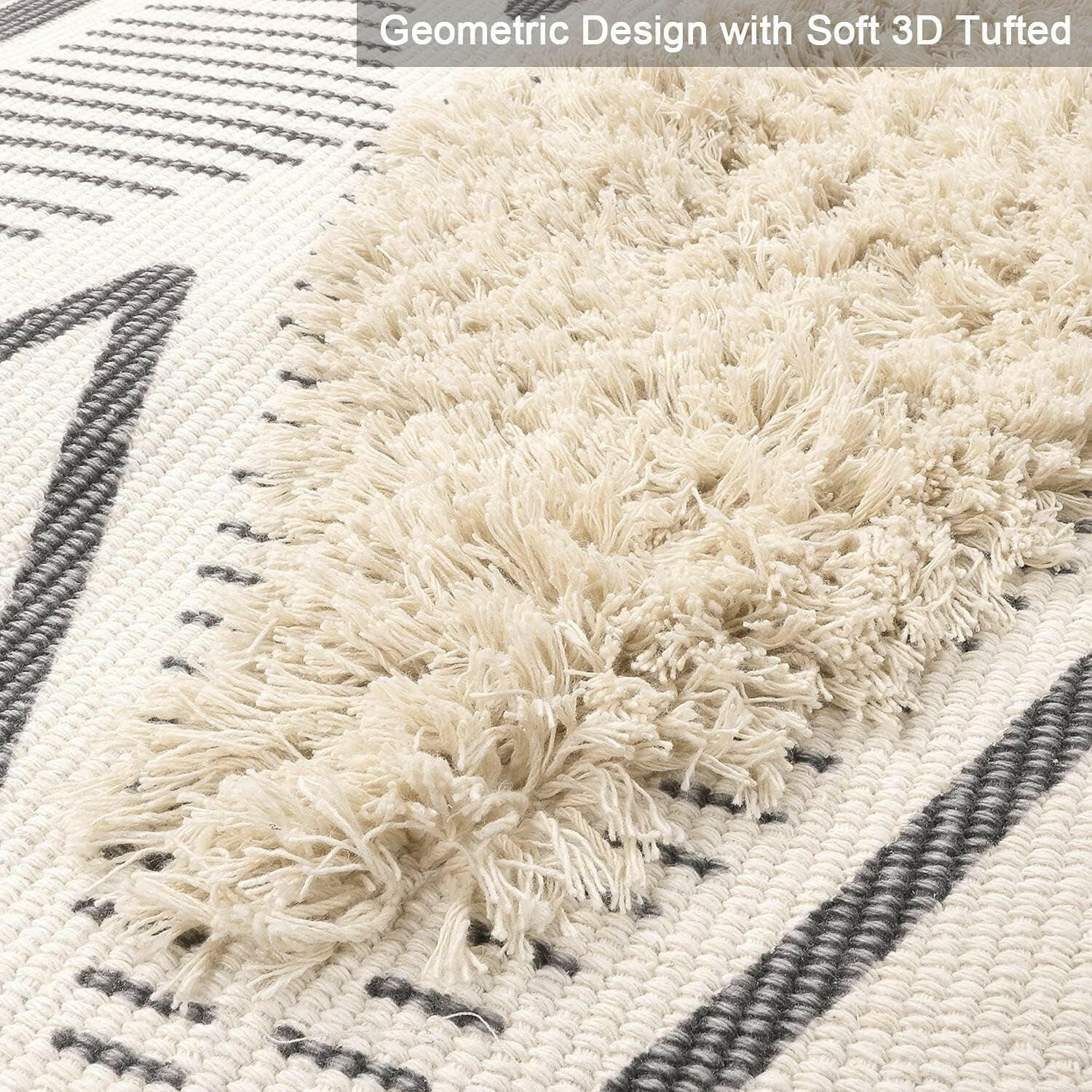 Boho Runner Rug 2.3'X5.3 Tufted Geometric Farmhouse Hallway Rugs with Tassels Washable Woven Tribal Diamond Throw Accent Rug Doormat for Kitchen Sink/Living Room/Bedroom.