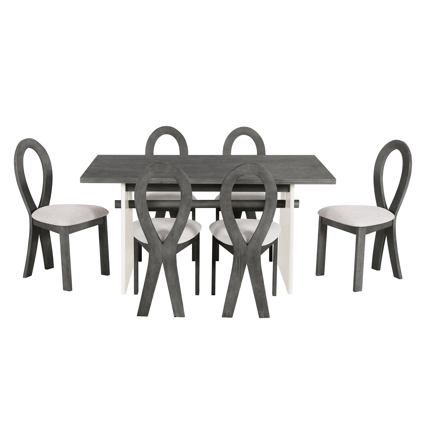 Modern 7-Piece Dining Table Set with Trestle Dining Table and 6