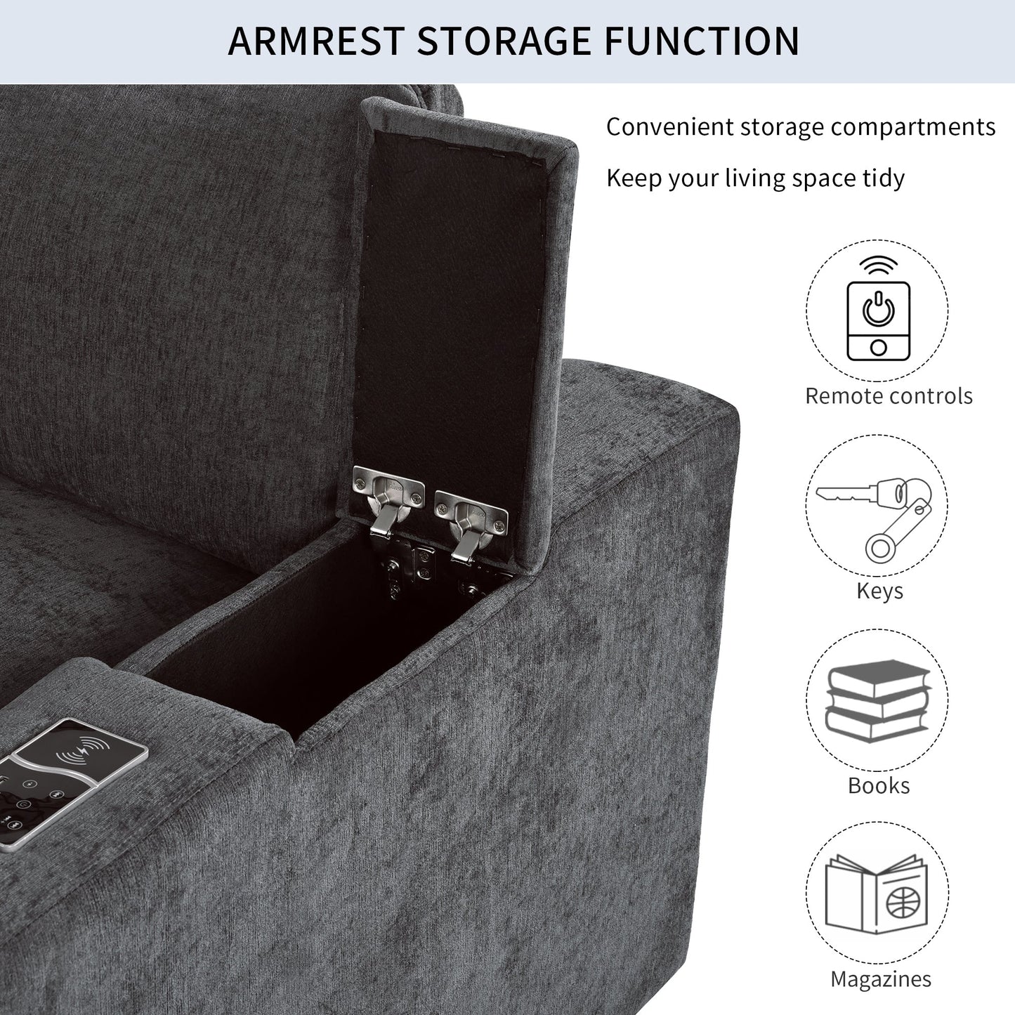 Upholstered Modular Sofa with  with Storage Space, USB Charge