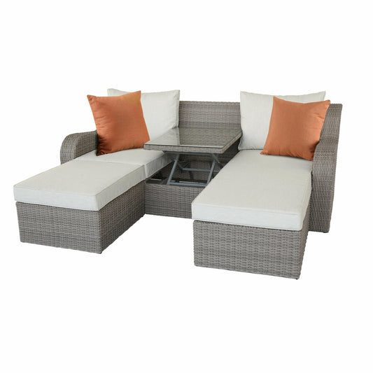 3 Piece Gray Wicker Patio Sectional And Ottoman Set.