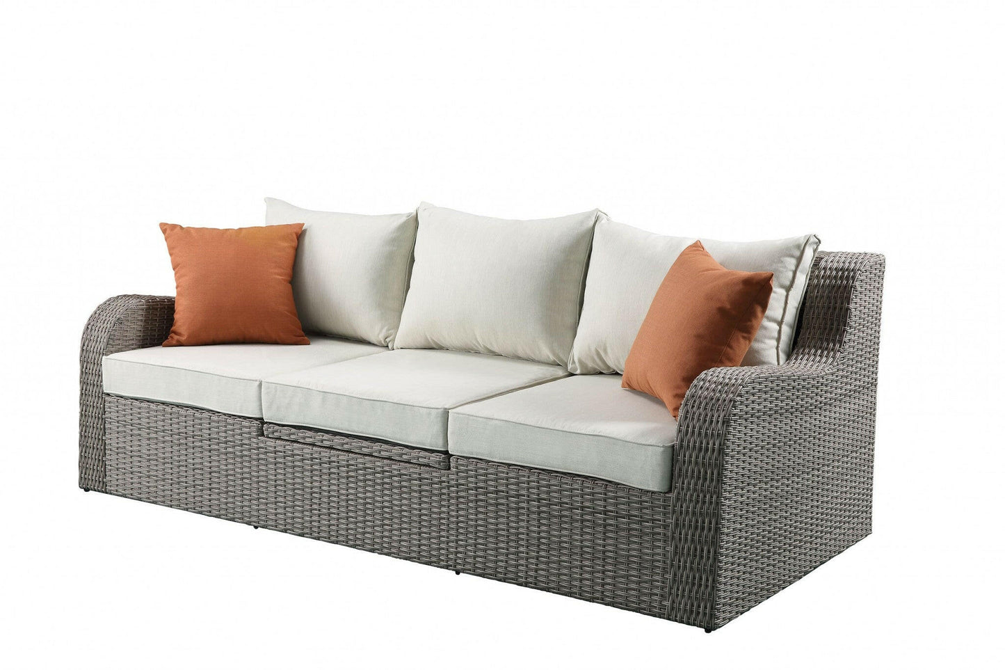 3 Piece Gray Wicker Patio Sectional And Ottoman Set.