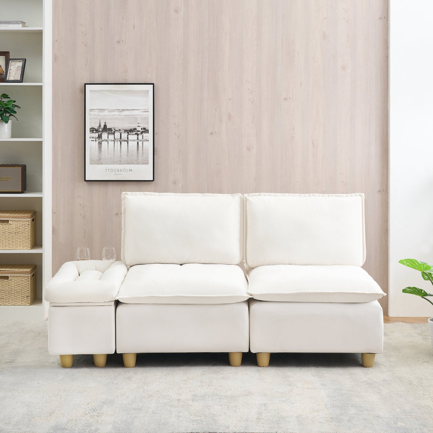 74-inch fashionable and minimalist double-seer off-white flannel sofa