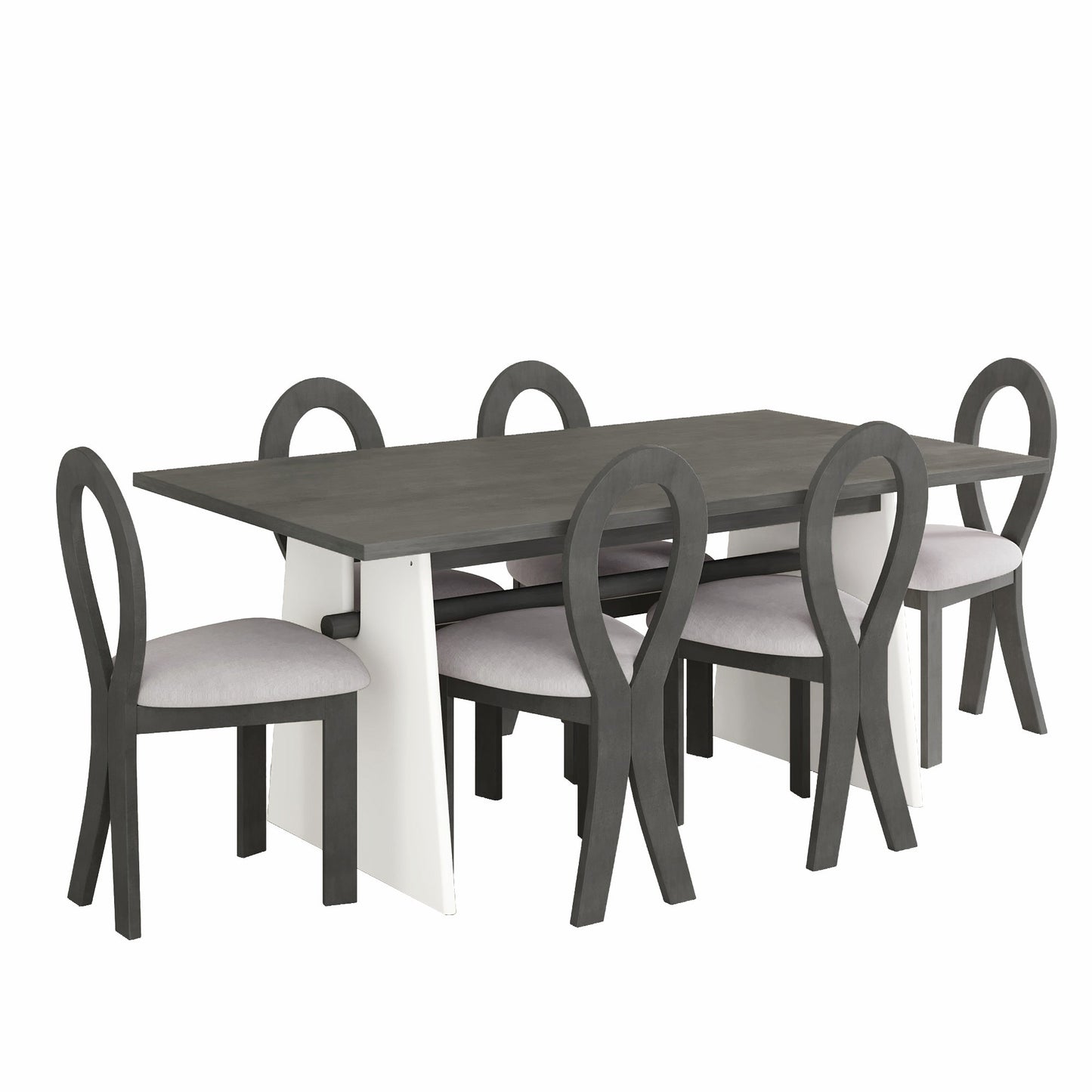 Modern 7-Piece Dining Table Set with Trestle Dining Table and 6