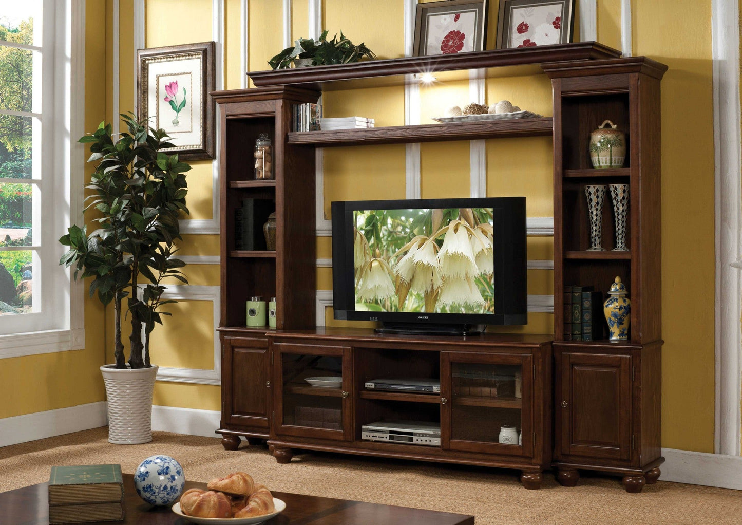 19inches X 58inches X 26inches Walnut Wood Glass (TV Stand) TV Stand