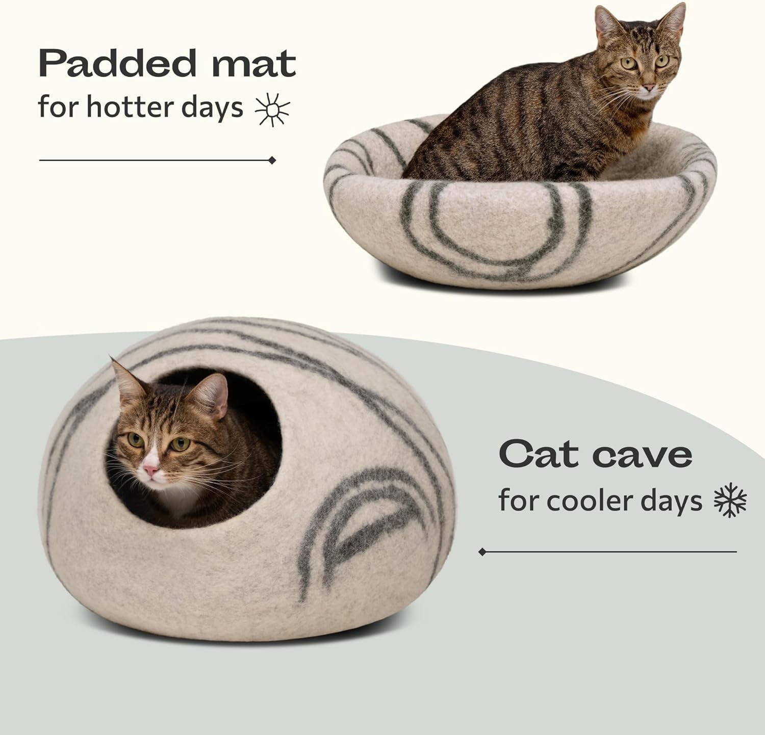 Cat Cave – Premium Felt Cat Bed for Indoor Cats, Handmade 100% Merino Wool (Light Shades) (Medium, Light Grey).