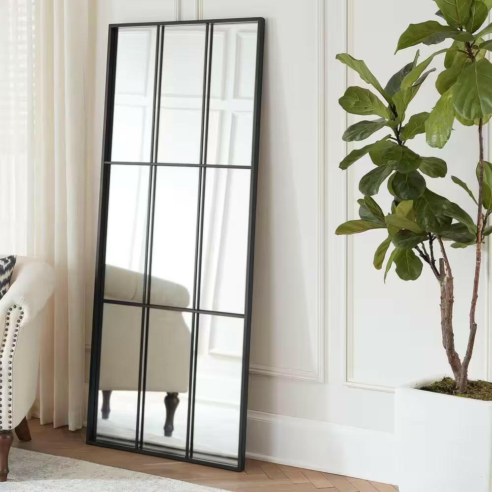 Oversized Black Metal Frame Windowpane Classic Floor Mirror (70 In. H X 29 In. W).